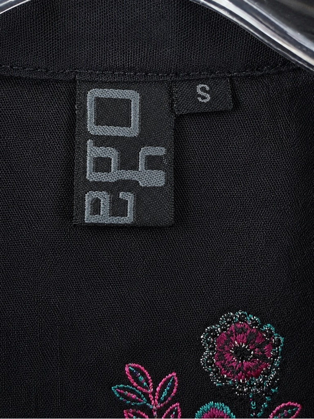 Ego Embroidered Peasant Blouse Cardigan Black Floral Boho Tie Front Top Small - Picture 3 of 6